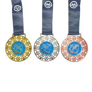 Медаль 8,5 см "Шанырак+Орел, с узорами" M-29, темно-синия лента