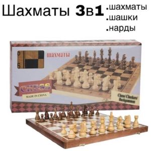 Шахматы 3 в 1 Power Sports S4034, разм. 400 x 400 мм, лакированное дерево