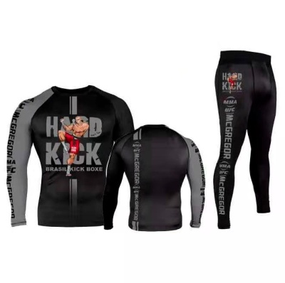 Рашгард 2 в 1 для MMA Hard Kick, рашгард/лосины, черный/серый, разм. XS