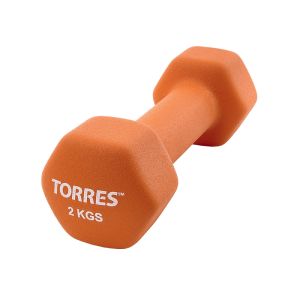 Гантель цельнолитая Torres PL55012, неопрен, 2 кг, оранжевый