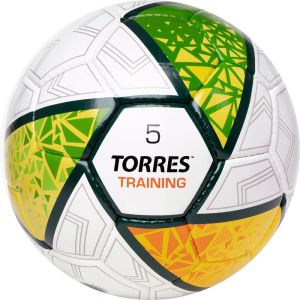 Мяч футбольный Torres Training F323955, разм. 5, 32 пан. ПУ, 4 подкл. слоя, руч. сшивка, бел/зел/жел