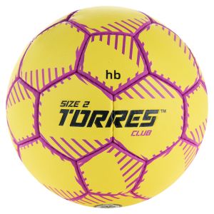 Мяч гандбольный Torres Club H32432, ПУ, 5 подкл. слоев, руч. сшивка, желтый, разм. 2