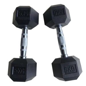 Гантели цельнолитые шестигранные Металл+резина, 5 кг, пара, черный