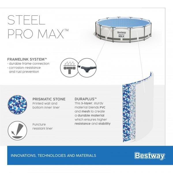 Бассейн надувной Bestway Steel Pro Max 56408, фильтр-насос, 305 х 76 см, 4678 л