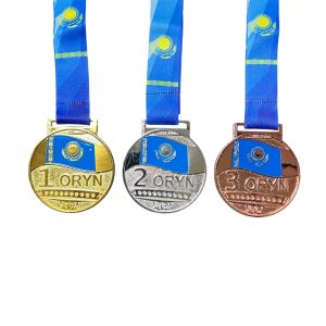 Медаль 6.5 см "Флаг + ORYN / Герб сзади", синяя лента