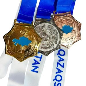 Медаль 6 см "Семигранник белая лента"