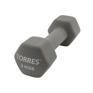 Гантель цельнолитая Torres PL55013, неопрен, 3 кг, серый