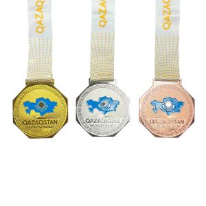 Медаль 8 см "QAZAQSTAN Флаг-страна" M-20, белая лента