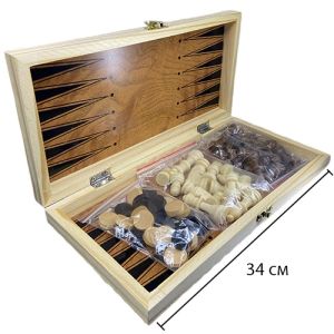 Шахматы 3 в 1 Power Sports S3830, разм. 340 x 340 мм, дерево