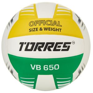 Мяч волейбольный Torres VB 650, V32425, р.5, синт.кожа полиуретан, клееный, бут.кам, бел/зелен/желт