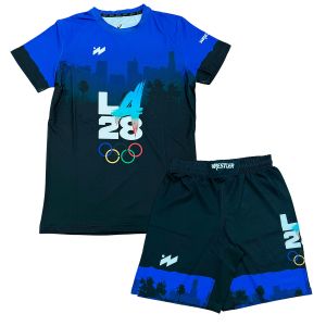 Рашгард 2 в 1 для MMA Asics LA OLYMP 2028 арт.11062 SAXE, футболка/шорты, синий