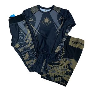 Рашгард 3 в 1 для MMA KZ, рашгард/ лосины/шорты, черный/серый