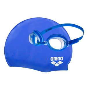 Очки+шапочка для плавания детские Arena Pool Set JR 92423-70, прозрачные линзы, синий