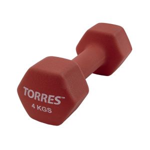 Гантель цельнолитая Torres PL55014, неопрен, 4 кг, красный