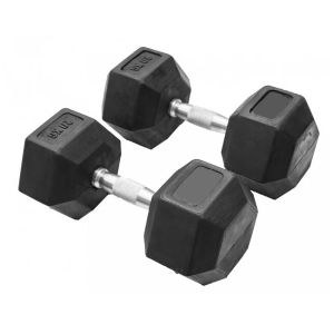 Гантели цельнолитые шестигранные Металл+резина, 20 кг, пара, черный