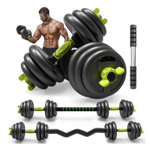 Гантели+гриф трансформер 20 кг, черный/зеленый