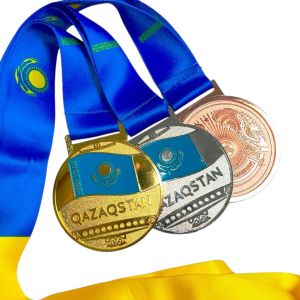 Медаль 7 см "Казахстан желто-синяя лента" M-4