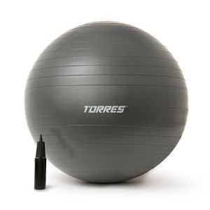 Фитбол Torres FB122575, 75 см, эласт. ПВХ, гладкий, с насосом, серый