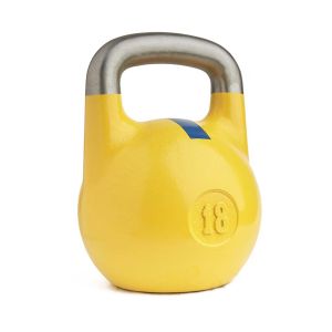 Гиря чемпионская 18 кг, чугун, желтый с синей полосой