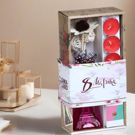 Набор подарочный "Париж" 4355358, (диффузор и свечи) клубника, "Богатство Аромата" 8 марта