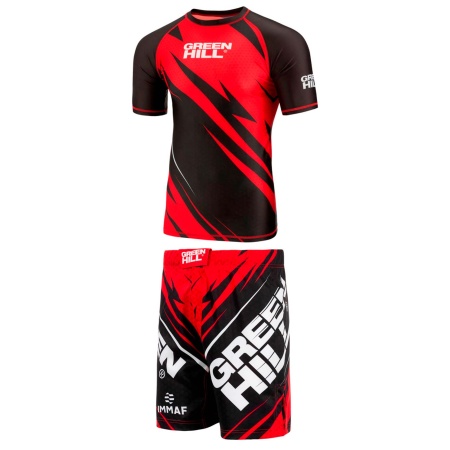 Рашгард 2 в 1 для MMA Green Hill, взрослый, футболка/шорты, красный, разм. 36