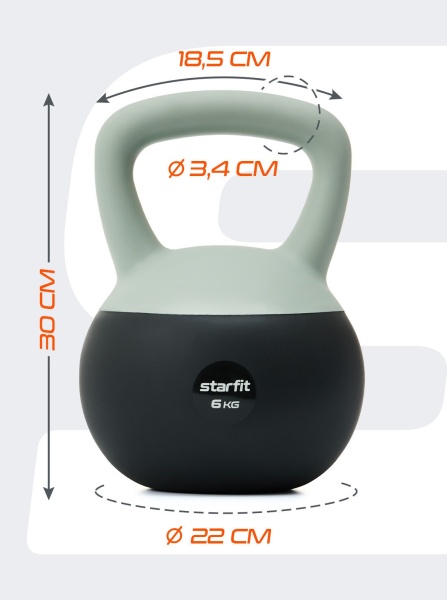Гиря мягкая StarFit DB-601, 6 кг, ПВХ, серый/болотный