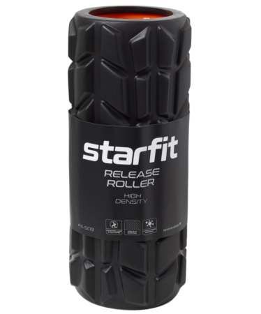 Ролик массажный StarFit FA-509, высокая жесткость, разм. 33 x 13.5 cм, черный/оранжевый