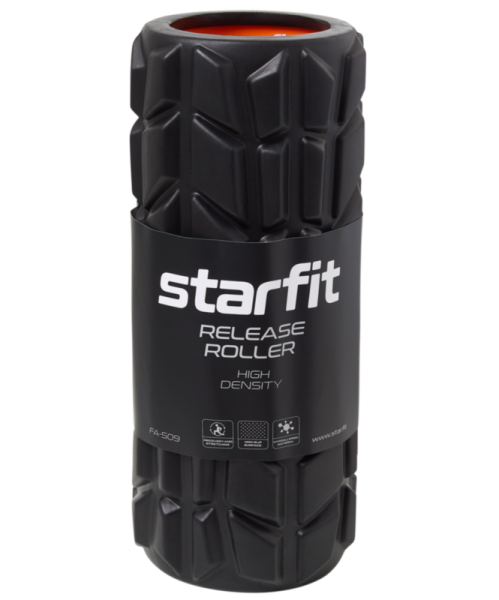 Ролик массажный StarFit FA-509, высокая жесткость, разм. 33 x 13.5 cм, черный/оранжевый