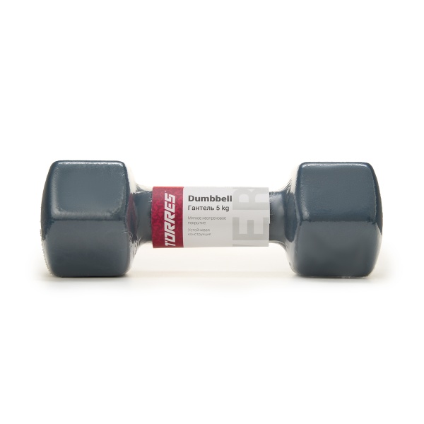 Гантель цельнолитая Torres PL522505, неопрен, 5 кг, серый