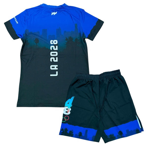 Рашгард 2 в 1 для MMA Asics LA OLYMP 2028 арт.11062 SAXE, футболка/шорты, синий