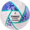 Мяч футзальный Torres Futsal Training FS323674, р.4,32 пан. ПУ, 4 подкл. слоя, руч.сш, бел/фиол/зел