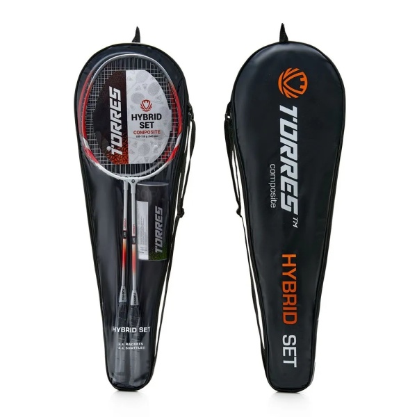 Набор для бадминтона Torres Hybrid BD20505, стал. стерж, алюм. обод, 2 рак, 3 вол, чехол, оранжевый