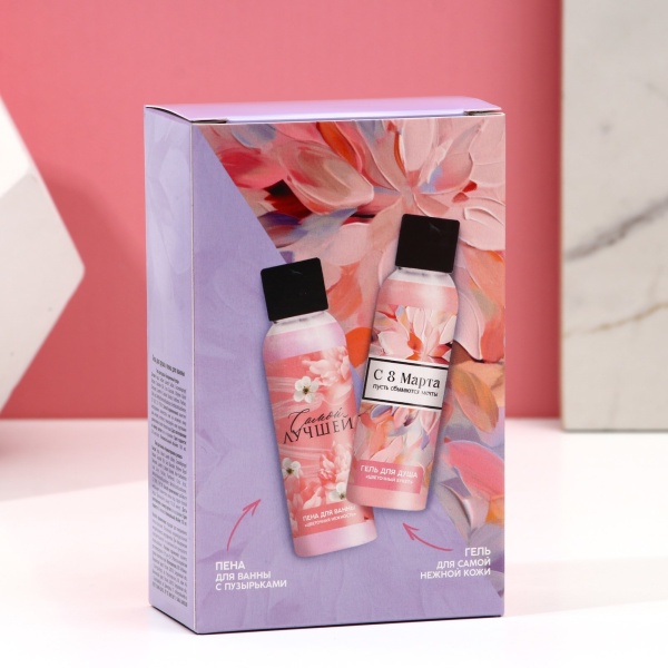 Подарочный набор ЧИСТОЕ СЧАСТЬЕ «8 Марта!» 10057095, гель для душа и пена для ванны, 2х100 мл