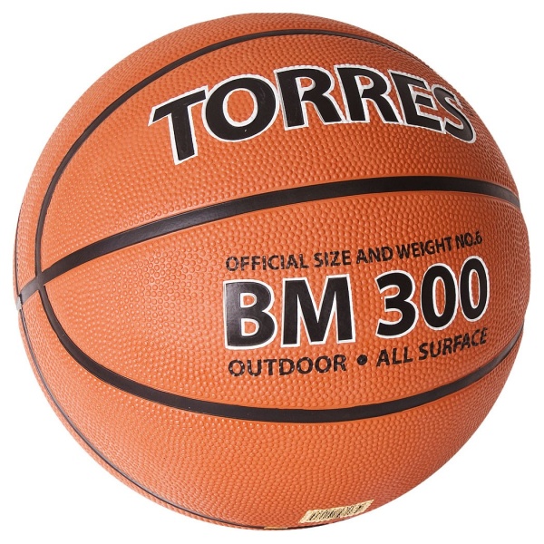 Мяч баскетбольный Torres BM300, B02016, резина, бутил. камера, разм. 6