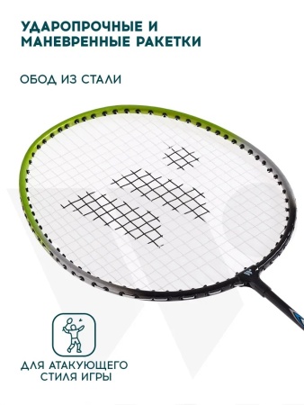 Набор для бадминтона Wish Steeltec 216 (УТ-00018343), алюминий, 2 ракетки, 2 волана, зеленый/синий
