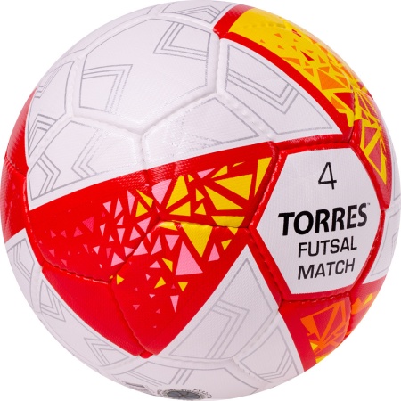 Мяч футзальный Torres Futsal Match FS323774, разм.4, 32 пан. ПУ,4 подкл.слоя, ручн.сш, бел/крас/желт