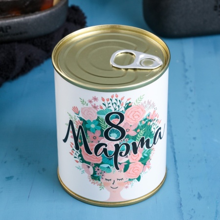 Набор в консервной банке "8 марта" 9425429, мыло + мочалка