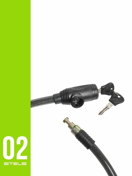 Замок для велосипеда Stels 84318, тросовый, 120 см, диам. 15 мм, черный