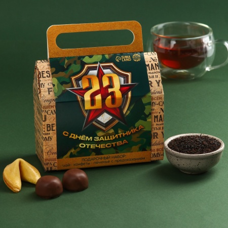 Подарочный набор «С днём защитника отечества. 23 февраля» 10051772, чай, печенье, конфеты