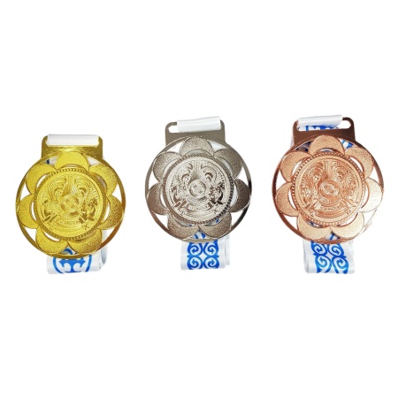 Медаль 7,5 см "Казахстан прорези белая лента" M-7