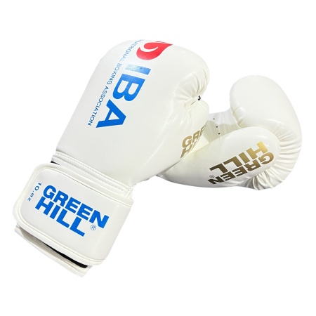 Перчатки для бокса Green Hill IBA арт.102319, белый/синий лого