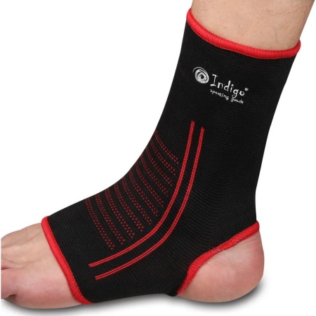 Суппорт голеностопа Indigo 902 КС, с открытой пяткой, черный/красный