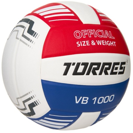 Мяч волейбольный Torres VB 1000, V32415, р.5, синт.кожа (микрофибра), клееный, бут.кам, бел/син/крас