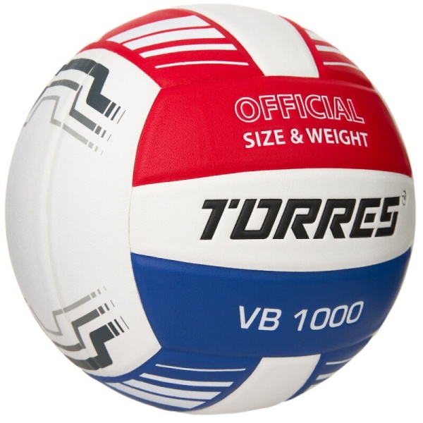 Мяч волейбольный Torres VB 1000, V32415, р.5, синт.кожа (микрофибра), клееный, бут.кам, бел/син/крас