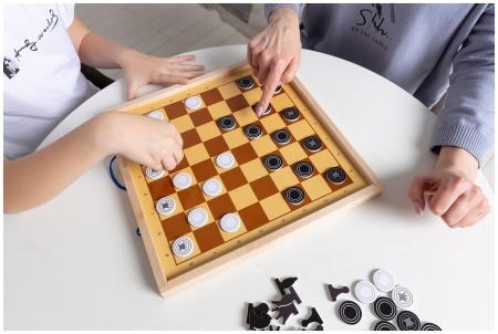 Шахматы и шашки демонстрационные мини магнитные арт. 04361, доска 370х370х25 мм