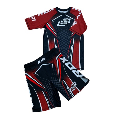 Рашгард 2 в 1 для MMA RDX MMA World 8506, футболка/шорты, красный