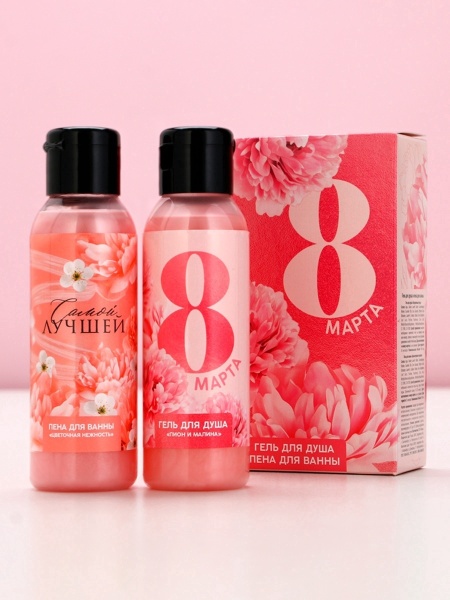Подарочный набор ЧИСТОЕ СЧАСТЬЕ «С 8 Марта!» 10057097, гель для душа и пена для ванны, 2х100 мл