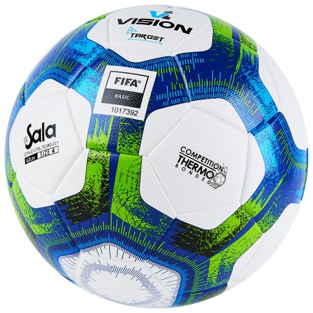 Мяч футзальный Vision Target FS324094, FIFA Basic, р.4, 32 п. PU, 3 подкл.сл, термосшив, белый/синий