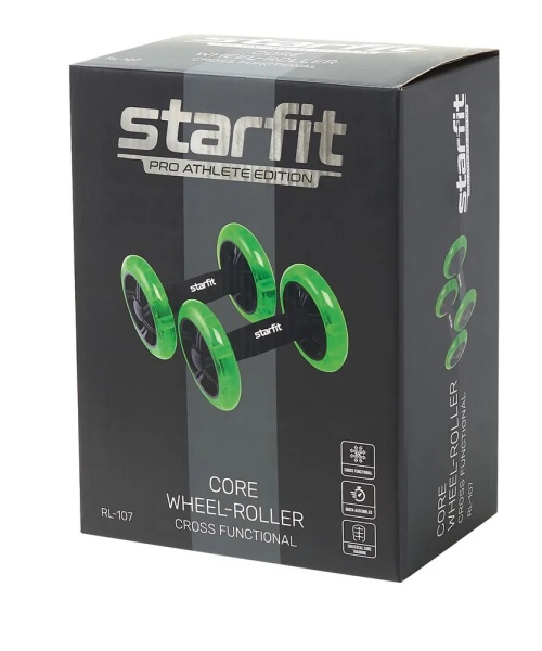 Ролик для пресса StarFit RL-107, диам. 14 см, раздельный, черный/зеленый