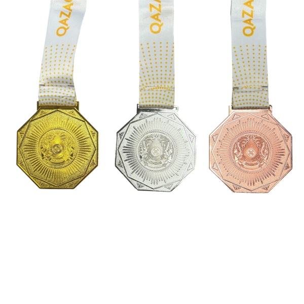 Медаль 8 см "QAZAQSTAN Флаг-страна" M-20, белая лента